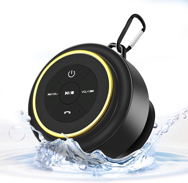 Kebrela Bluetooth Shower Speaker with Carabiner, Portable Bluetooth Speakers with Suction Cup, IP67 Waterproof Wireless Speaker with LED Light, Floating, for Camping Beach Travel, Gift for Men, Women - Image 1