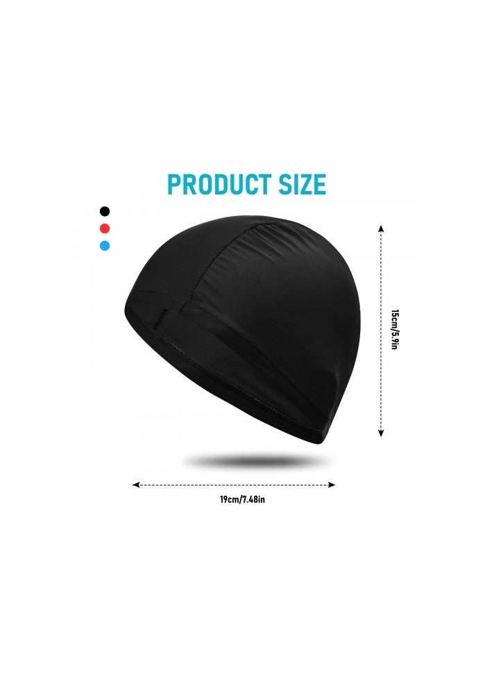 3 Pack Swimming Caps for Adults and Teens – Soft Polyester Swim Hats in Red, Blue and Black – Lightweight, Quick-Dry, Stretchable Pool Caps - Image 2