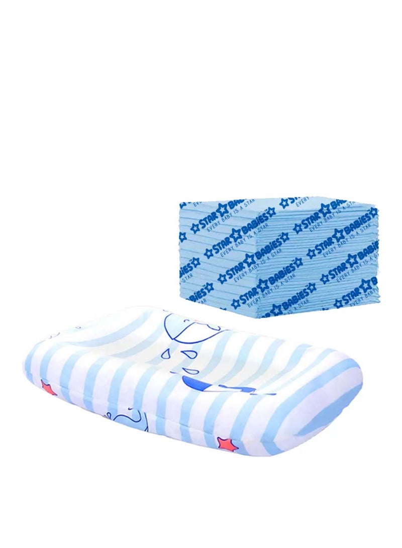 STAR BABiES Star Babies Pack of 2 (Star Babies - Changing Pad - Printed Blue, Disposable Changing mat 15pcs)-White  - Image 1