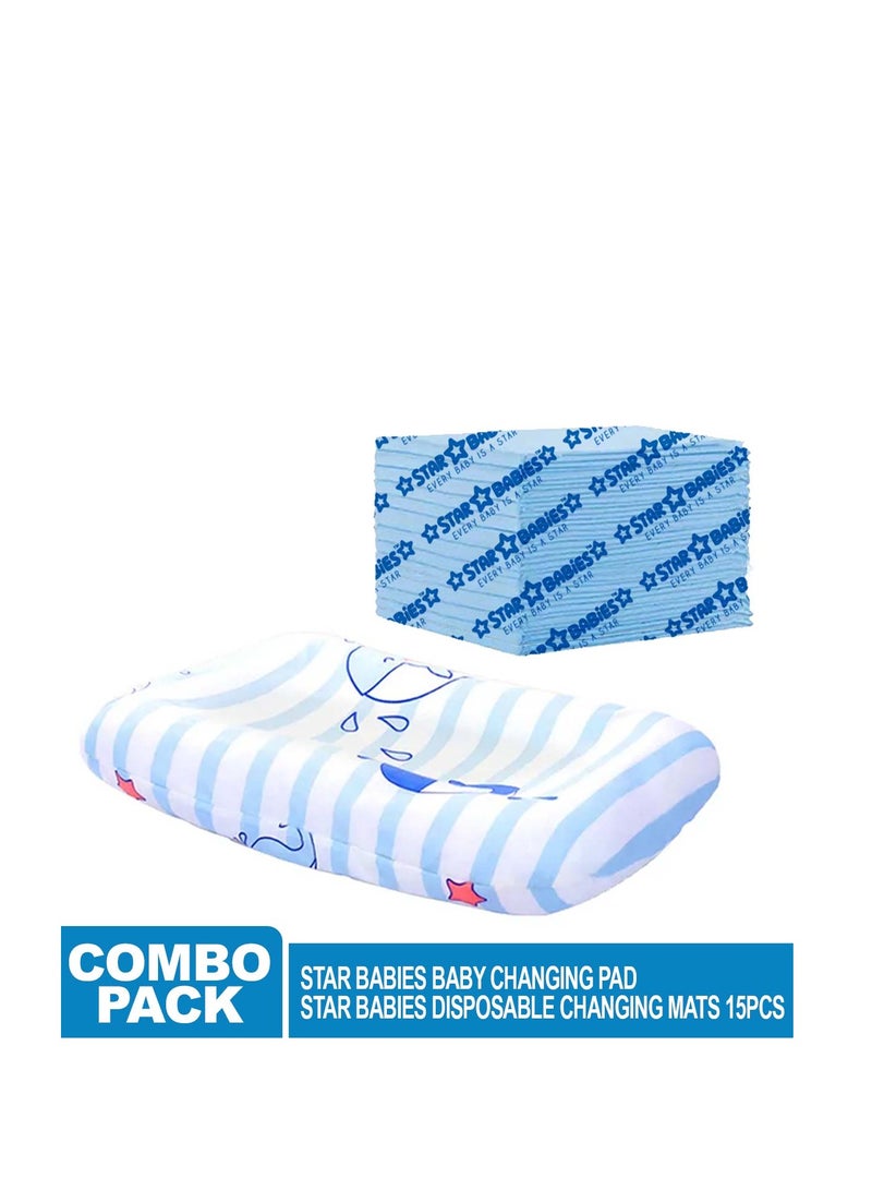 STAR BABiES Star Babies Pack of 2 (Star Babies - Changing Pad - Printed Blue, Disposable Changing mat 15pcs)-White  - Image 2