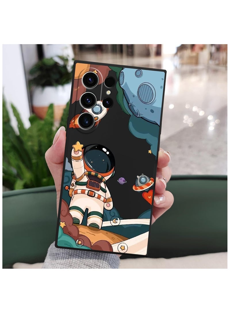 لحافظة Galaxy S23 Ultra، حافظة S23 Samsung Ultra بتصميم أنيق لرسوم الكرتون المضحكة لرائد الفضاء، تصميم مضاد للصدمات ومقاوم للسقوط، حافظة واقية ناعمة لهواتف Samsung Galaxy S23 Ultra - أسود. - Image 2