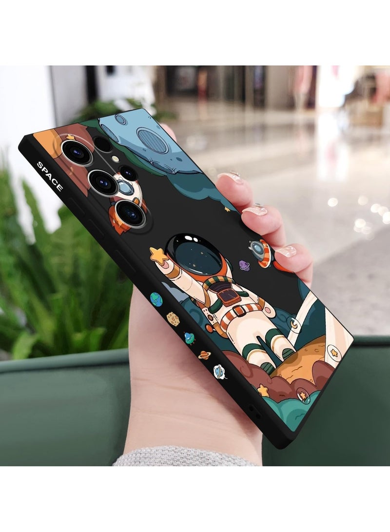 لحافظة Galaxy S23 Ultra، حافظة S23 Samsung Ultra بتصميم أنيق لرسوم الكرتون المضحكة لرائد الفضاء، تصميم مضاد للصدمات ومقاوم للسقوط، حافظة واقية ناعمة لهواتف Samsung Galaxy S23 Ultra - أسود. - Image 3