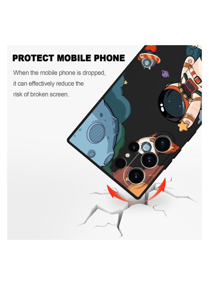 لحافظة Galaxy S23 Ultra، حافظة S23 Samsung Ultra بتصميم أنيق لرسوم الكرتون المضحكة لرائد الفضاء، تصميم مضاد للصدمات ومقاوم للسقوط، حافظة واقية ناعمة لهواتف Samsung Galaxy S23 Ultra - أسود. - Image 5
