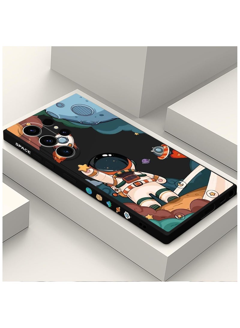 لحافظة Galaxy S23 Ultra، حافظة S23 Samsung Ultra بتصميم أنيق لرسوم الكرتون المضحكة لرائد الفضاء، تصميم مضاد للصدمات ومقاوم للسقوط، حافظة واقية ناعمة لهواتف Samsung Galaxy S23 Ultra - أسود. - Image 1