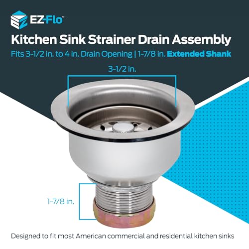 EZ-FLO Double Cup Kitchen Sink Drain Assembly, Sink Strainer fits 3-1/2 inch to 4 inch Opening, 1-7/8 inch Extended Shank, Stainless Steel, 30019 - Image 2