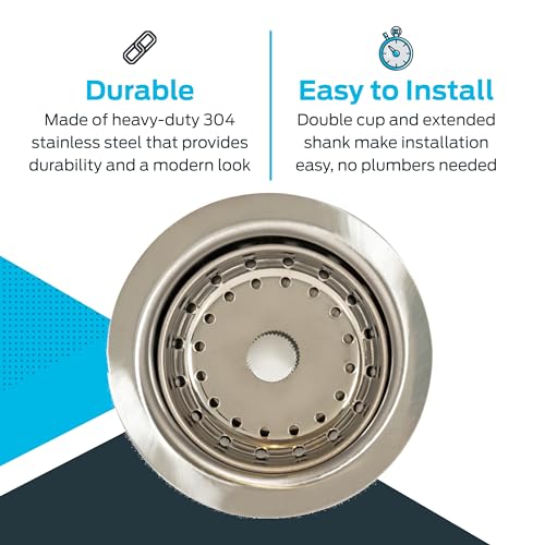 EZ-FLO Double Cup Kitchen Sink Drain Assembly, Sink Strainer fits 3-1/2 inch to 4 inch Opening, 1-7/8 inch Extended Shank, Stainless Steel, 30019 - Image 4