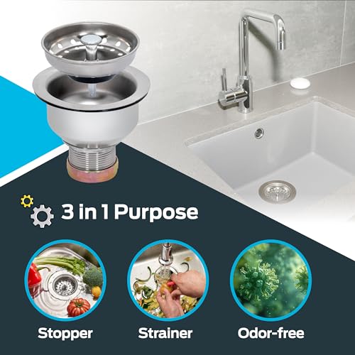 EZ-FLO Double Cup Kitchen Sink Drain Assembly, Sink Strainer fits 3-1/2 inch to 4 inch Opening, 1-7/8 inch Extended Shank, Stainless Steel, 30019 - Image 3