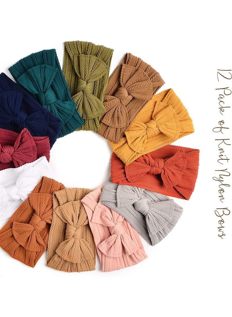 12 Pack Baby Nylon Headbands Hairbands Hair Bow Elastics Handmade Hair Accessories for Baby Girls Newborn Infant Toddlers Kids(Terracotta) - Image 3
