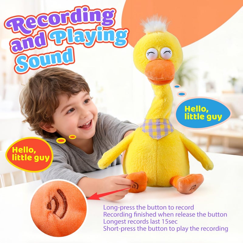 Marsjoy 13" Talking Dancing Duck, Repeating What You Say Mimicking Recording Plush Baby Toy Musical English Song Singing Talking Glowing Animated Twisting Gift of Lighting Up Toy for Boy Kid - Image 5