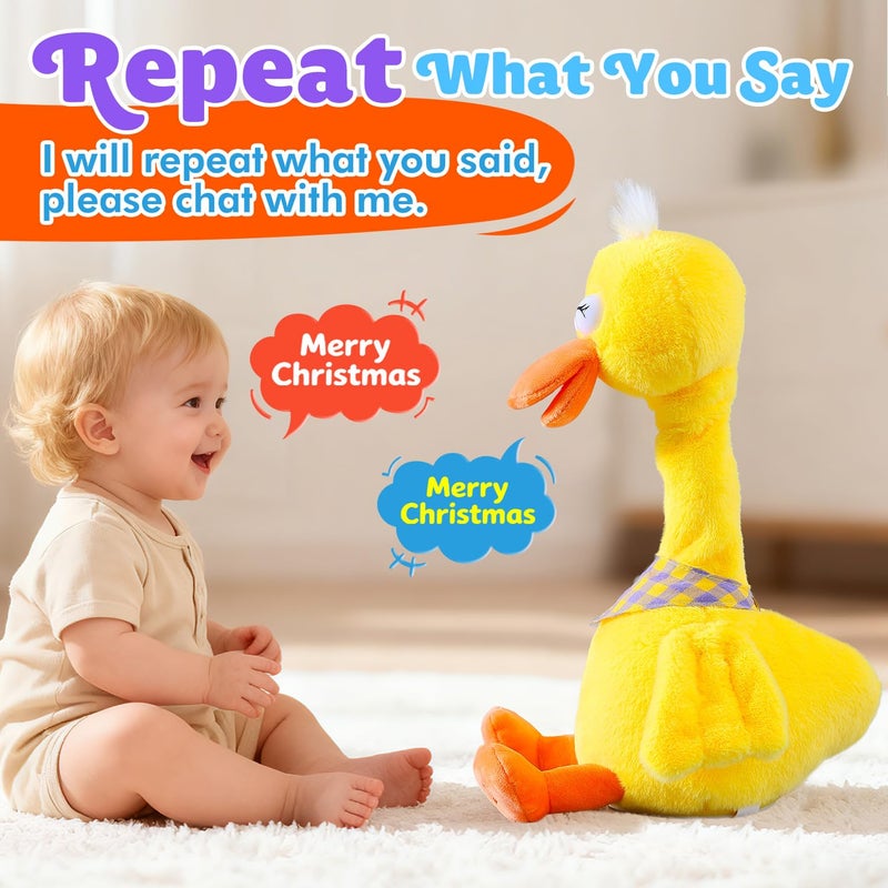 Marsjoy 13" Talking Dancing Duck, Repeating What You Say Mimicking Recording Plush Baby Toy Musical English Song Singing Talking Glowing Animated Twisting Gift of Lighting Up Toy for Boy Kid - Image 4
