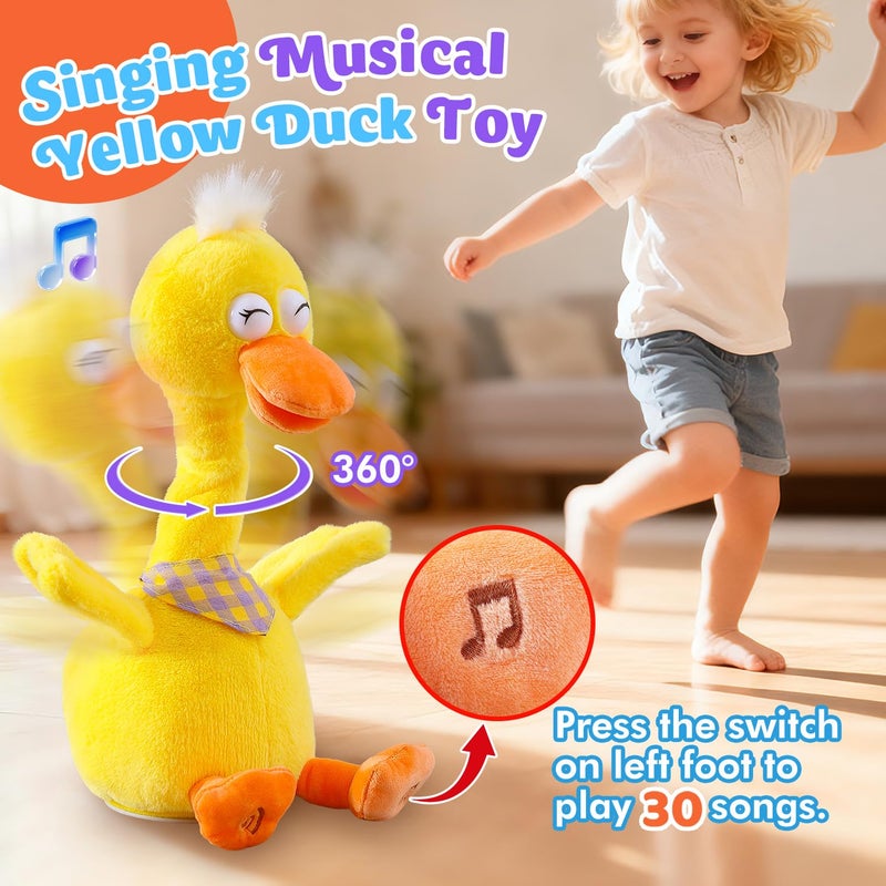 Marsjoy 13" Talking Dancing Duck, Repeating What You Say Mimicking Recording Plush Baby Toy Musical English Song Singing Talking Glowing Animated Twisting Gift of Lighting Up Toy for Boy Kid - Image 3