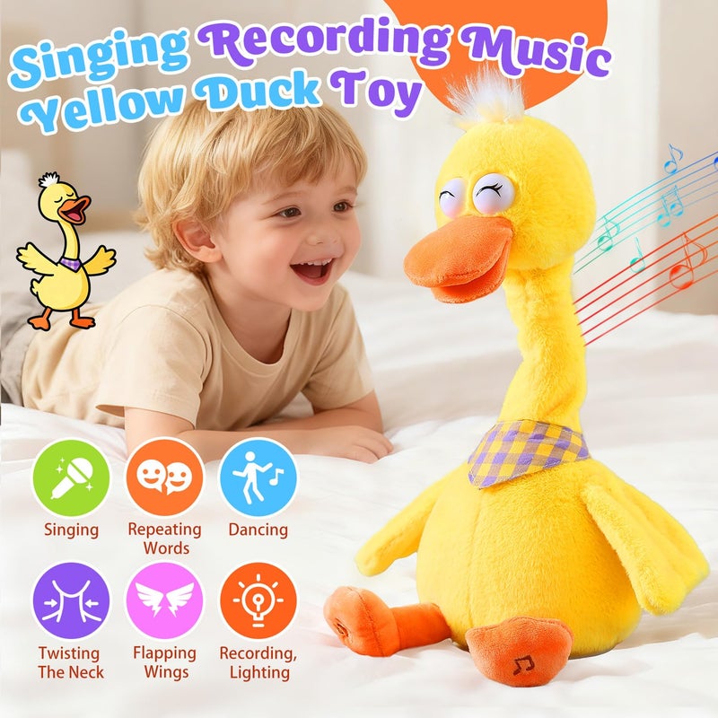 Marsjoy 13" Talking Dancing Duck, Repeating What You Say Mimicking Recording Plush Baby Toy Musical English Song Singing Talking Glowing Animated Twisting Gift of Lighting Up Toy for Boy Kid - Image 2