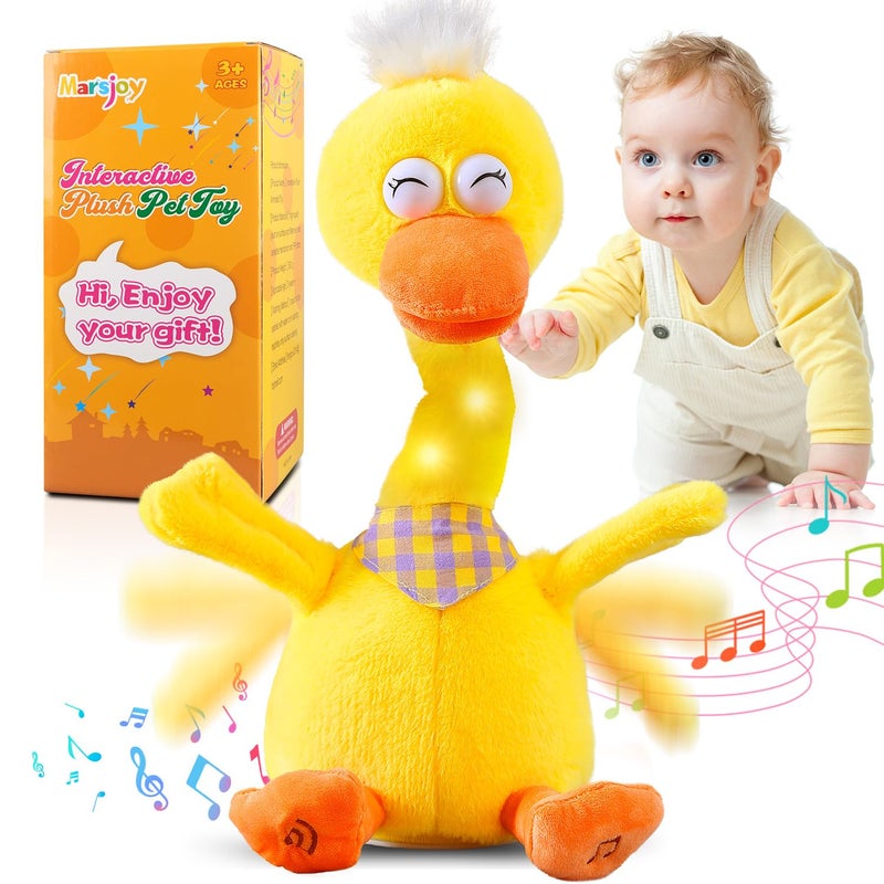 Marsjoy 13" Talking Dancing Duck, Repeating What You Say Mimicking Recording Plush Baby Toy Musical English Song Singing Talking Glowing Animated Twisting Gift of Lighting Up Toy for Boy Kid - Image 1
