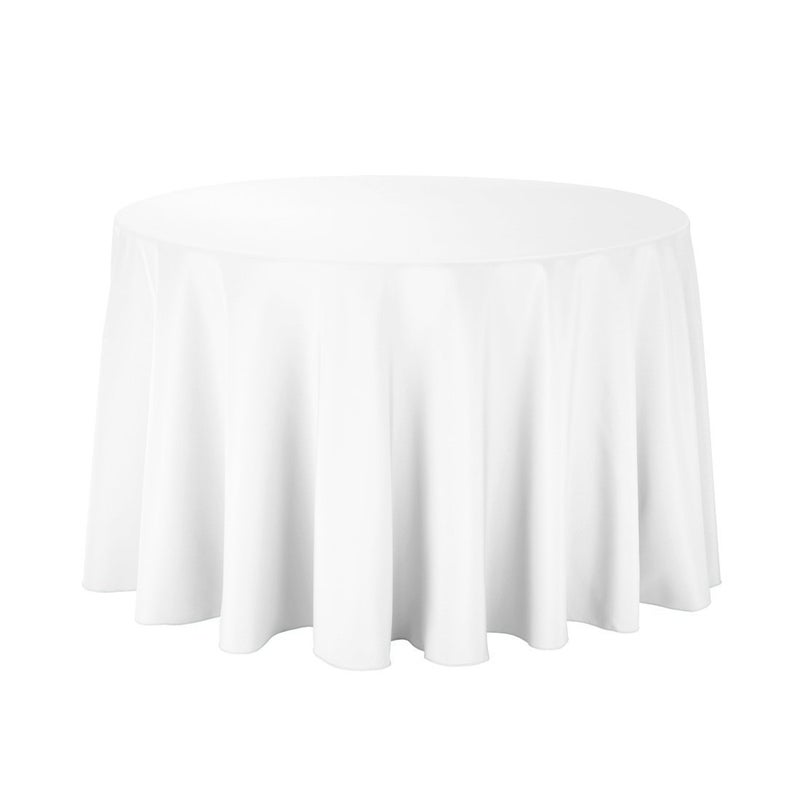 Gee Di Moda Round Tablecloth - 108 Inch White Round Table Cloth for 48 to 72 Inch Round Tables - Heavy Duty Washable Fabric - for Buffet Table, Holiday Party, Dinner, Wedding & Baby Shower - Image 2