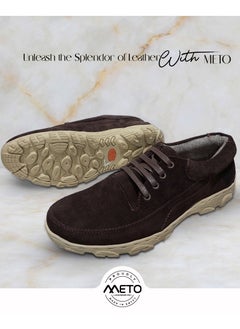 Meto Brown suede casual shoe with genuine leather lace-up and beige safety sole  - Image 1