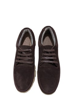 Meto Brown suede casual shoe with genuine leather lace-up and beige safety sole  - Image 3
