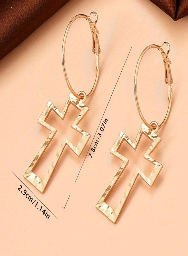 GLMOCM Chunky Gold Cross Earrings for Women Bold Big Cross Drop Dangle Earrings for Women Vintage Statement Jewelry - Image 4