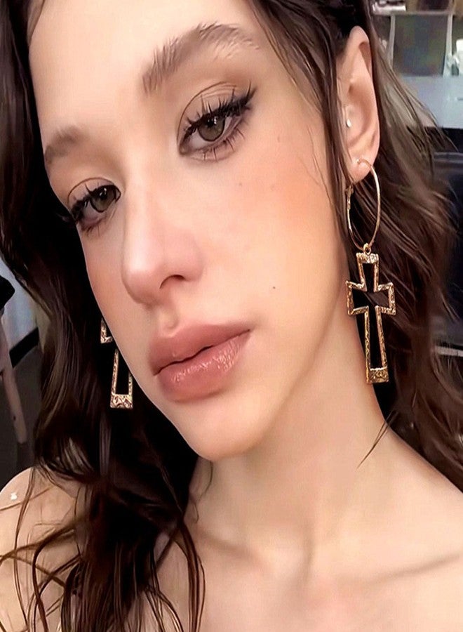 GLMOCM Chunky Gold Cross Earrings for Women Bold Big Cross Drop Dangle Earrings for Women Vintage Statement Jewelry - Image 3