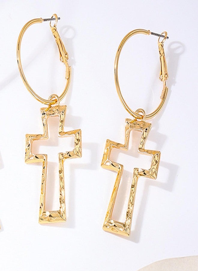 GLMOCM Chunky Gold Cross Earrings for Women Bold Big Cross Drop Dangle Earrings for Women Vintage Statement Jewelry - Image 5