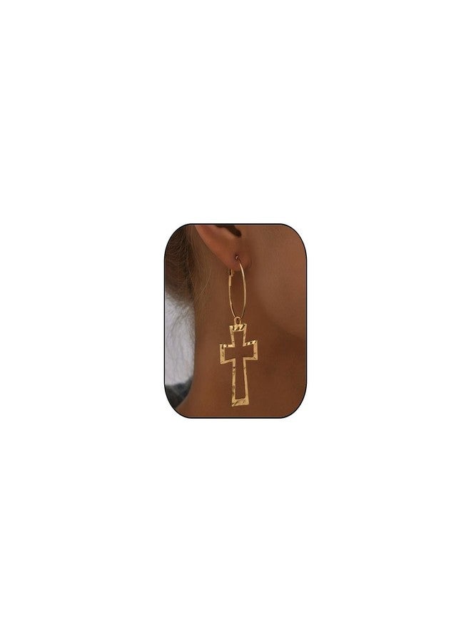 GLMOCM Chunky Gold Cross Earrings for Women Bold Big Cross Drop Dangle Earrings for Women Vintage Statement Jewelry - Image 1