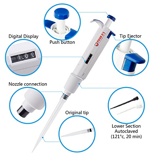 FOUR E'S SCIENTIFIC Lab 5ml Micropipette, Adjustable Single-Channel Pipette, 1000-5000ul Microliter Volume Pipettor - Image 2