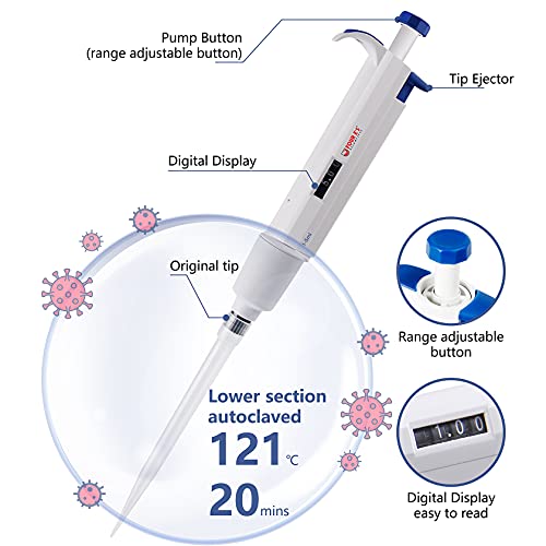 FOUR E'S SCIENTIFIC Lab 5ml Micropipette, Adjustable Single-Channel Pipette, 1000-5000ul Microliter Volume Pipettor - Image 4