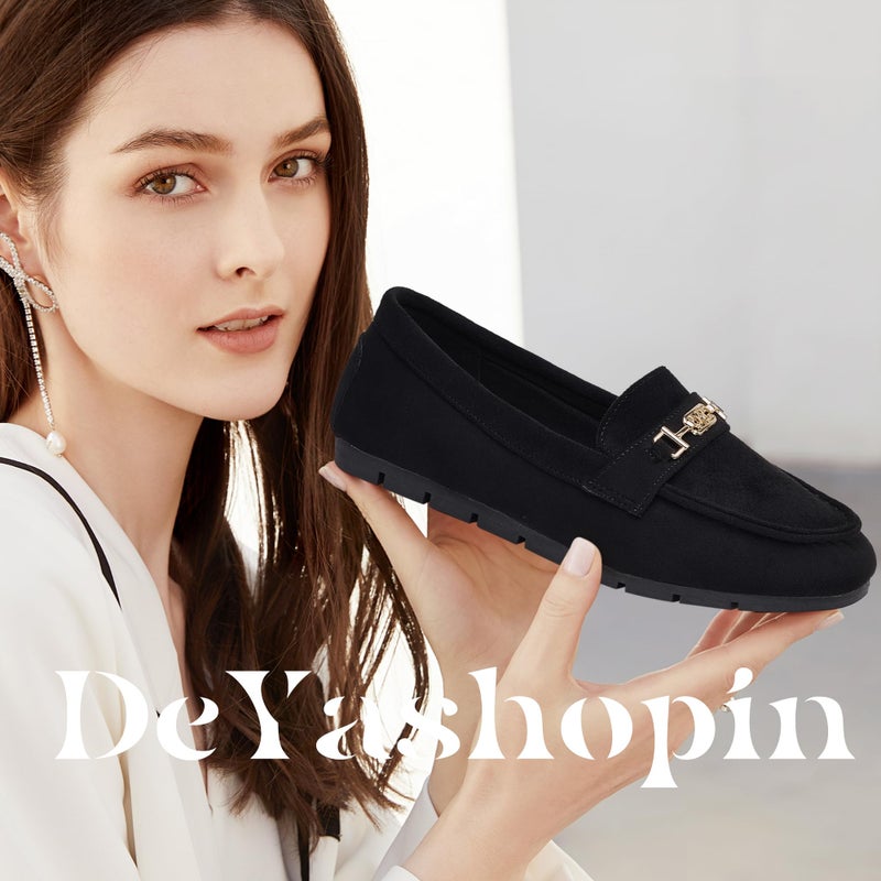 DeYashopin Women's Loafer Shoes Leisure Slip On Work Shoes Comfort Walking Flats Black Velvet 10 - Image 2