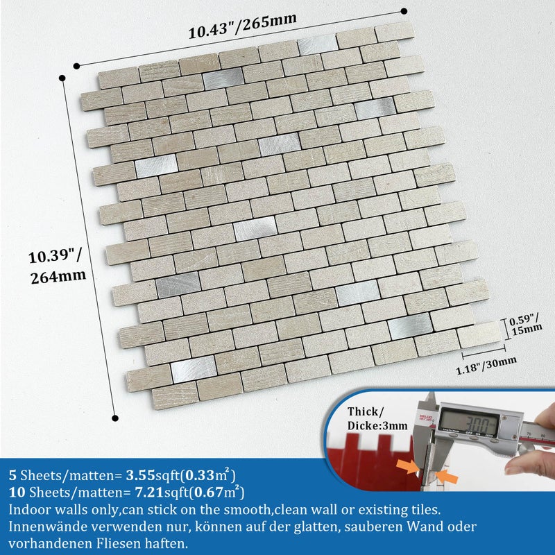 M MOFIT Metal Peel and Stick Brick Kitchen Backsplash Self-Adhesive Wall Mosaic Tiles for Fireplace Stove Bathroom(Champagne 10pcs) - Image 5
