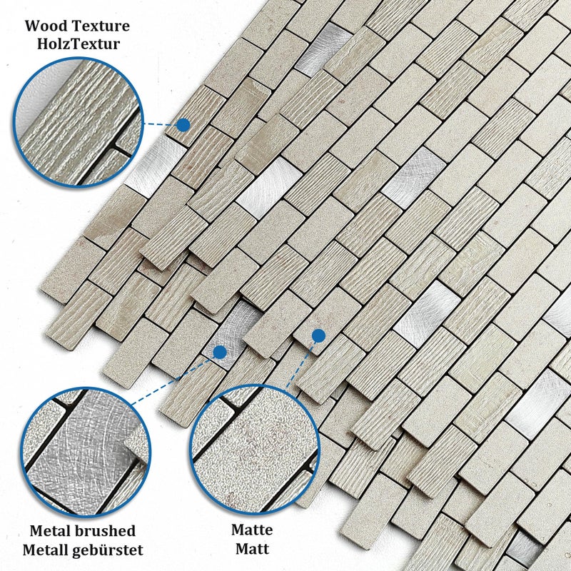 M MOFIT Metal Peel and Stick Brick Kitchen Backsplash Self-Adhesive Wall Mosaic Tiles for Fireplace Stove Bathroom(Champagne 10pcs) - Image 2