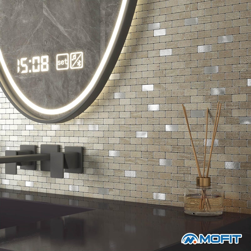 M MOFIT Metal Peel and Stick Brick Kitchen Backsplash Self-Adhesive Wall Mosaic Tiles for Fireplace Stove Bathroom(Champagne 10pcs) - Image 4