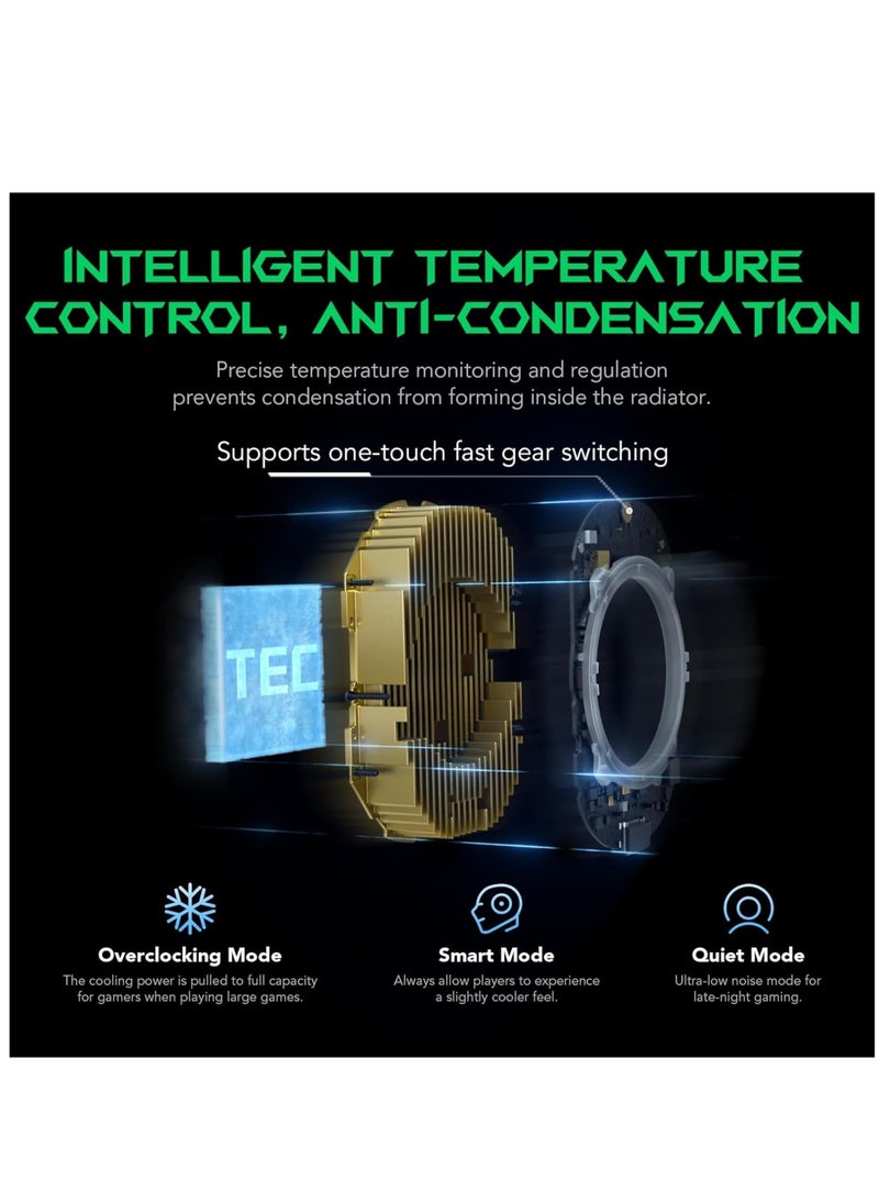 بلاك شارك - مبرد الهاتف الخليوي للألعاب Black Shark FunCooler 4 Pro، مروحة تبريد للهاتف المحمول بقدرة 27 واط مع مؤقت للنوم/إعدادات سرعة المروحة لـ 2.59-3.46 بوصة iPhone/Android Heatsink، مشعاع الهاتف المحمول RGB - Image 1