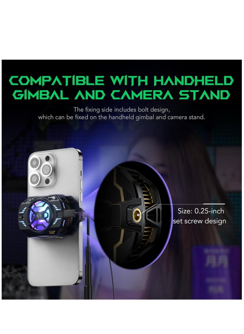 بلاك شارك - مبرد الهاتف الخليوي للألعاب Black Shark FunCooler 4 Pro، مروحة تبريد للهاتف المحمول بقدرة 27 واط مع مؤقت للنوم/إعدادات سرعة المروحة لـ 2.59-3.46 بوصة iPhone/Android Heatsink، مشعاع الهاتف المحمول RGB - Image 1