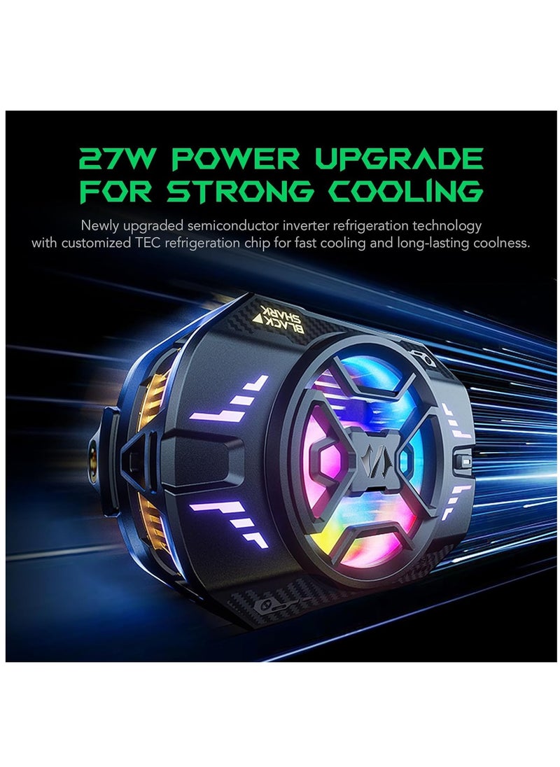 بلاك شارك - مبرد الهاتف الخليوي للألعاب Black Shark FunCooler 4 Pro، مروحة تبريد للهاتف المحمول بقدرة 27 واط مع مؤقت للنوم/إعدادات سرعة المروحة لـ 2.59-3.46 بوصة iPhone/Android Heatsink، مشعاع الهاتف المحمول RGB - Image 1