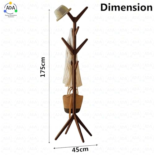 ADA® Premium Natural Bamboo Wood Free Standing Tree Shaped Display Coat Hanger Stand with 4 Tiers, 8 Hooks and Solid Feet for Clothes Scarves and Hats - Dark Brown, Cm - Image 5