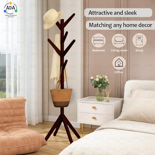 ADA® Premium Natural Bamboo Wood Free Standing Tree Shaped Display Coat Hanger Stand with 4 Tiers, 8 Hooks and Solid Feet for Clothes Scarves and Hats - Dark Brown, Cm - Image 3