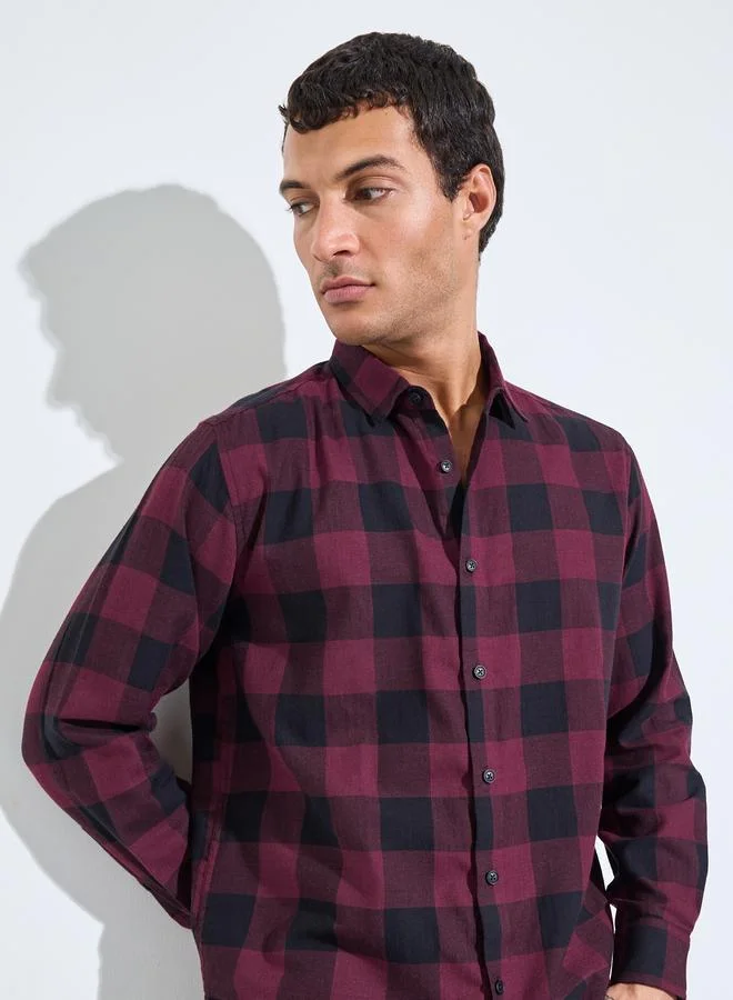 ستايلي Maroon Checked Long Sleeves Regular Fit Shirt