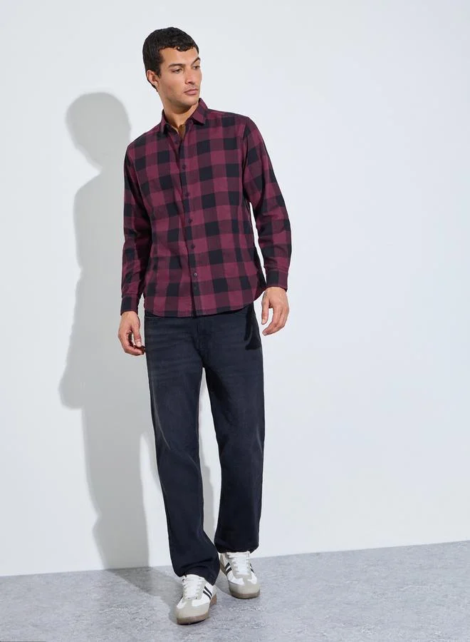 ستايلي Maroon Checked Long Sleeves Regular Fit Shirt