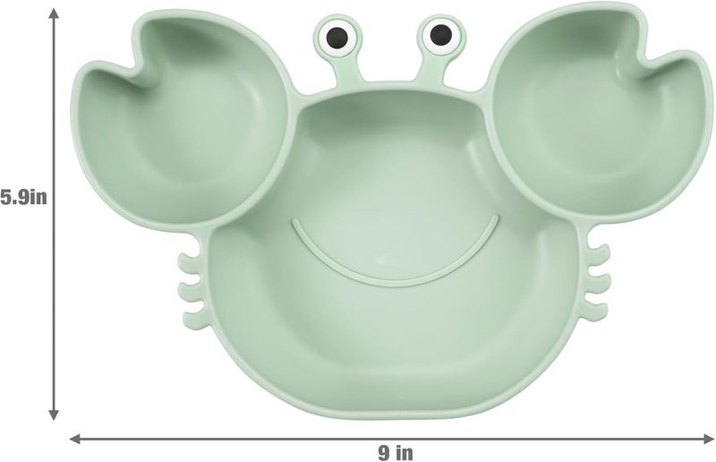PandaEar 2 Pack Silicone Suction Plates for Toddlers Baby with 4 Spoons Self Feeding Divided Unbreakable Toddler Plates with Suction Baby Plates and Utensils Set Baby Dishes Green Crab  Pink Bee - Image 2