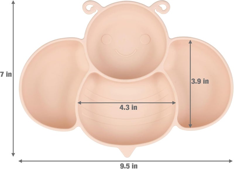 PandaEar 2 Pack Silicone Suction Plates for Toddlers Baby with 4 Spoons Self Feeding Divided Unbreakable Toddler Plates with Suction Baby Plates and Utensils Set Baby Dishes Green Crab  Pink Bee - Image 4