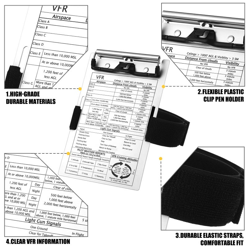 Eaasty 1 Set Pilot Kneeboard,Vfr Aviation Kneeboard,Aluminum Pilot Writing Board Notepad Clipboard with Pen Holder Knee Boards with Elastic Strap for Flying Writing Accessories Gifts - Image 3
