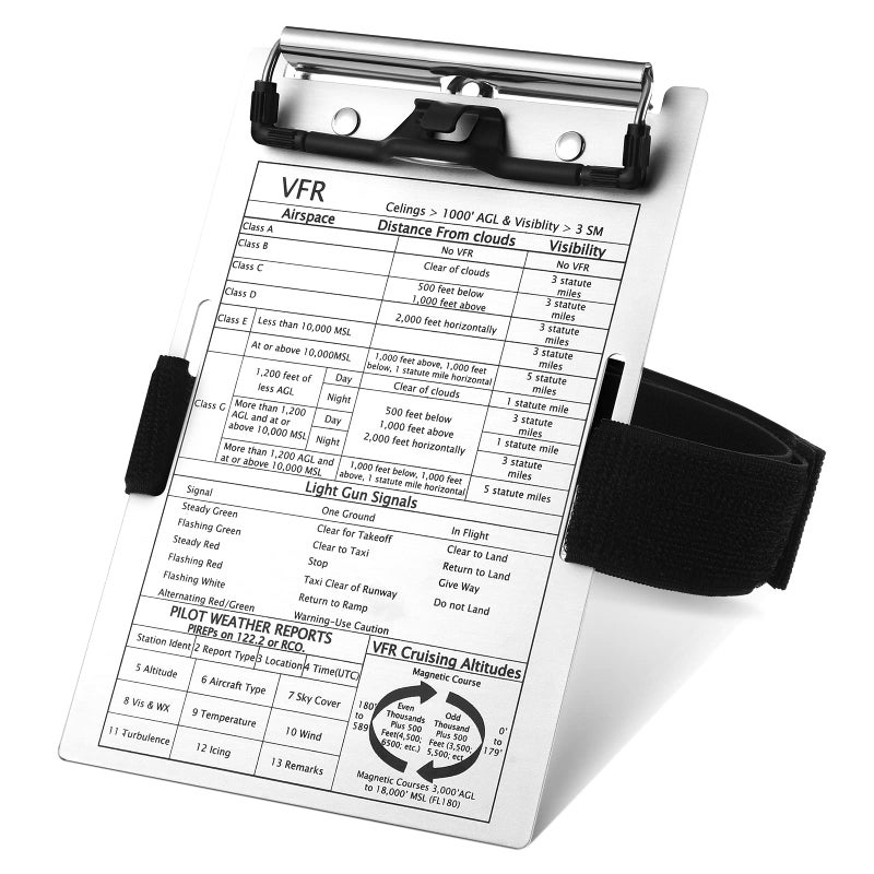 Eaasty 1 Set Pilot Kneeboard,Vfr Aviation Kneeboard,Aluminum Pilot Writing Board Notepad Clipboard with Pen Holder Knee Boards with Elastic Strap for Flying Writing Accessories Gifts - Image 1