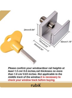 NIBEMINENT 2-Piece Sliding Window Lock With Key Sash Stopper Set Silver And Yellow 1.18x0.94x0.9inch  - Image 2