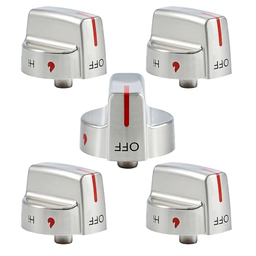 atgestore Stainless Steel 5304509064 5304509929 Stove Knob Replacement for Frigidaire Gallery Gas Stove Parts Cooktop Control Knobs Frigidaire FGGF3036TFA Range Burner Control Knobs Metal Silver 5Pcs - Image 1