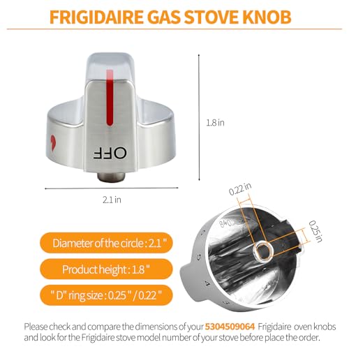 atgestore Stainless Steel 5304509064 5304509929 Stove Knob Replacement for Frigidaire Gallery Gas Stove Parts Cooktop Control Knobs Frigidaire FGGF3036TFA Range Burner Control Knobs Metal Silver 5Pcs - Image 3