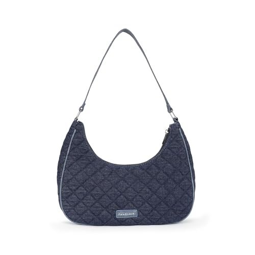 Fastrack Denim Flux Shoulder Bag | Quilted Design | Strong Single Handle | Main Compartment with Dual Internal Pockets (1 Zippered) | Silver Hardware Finish | Natural Indigo Denim | 6-Month Warranty - Image 1