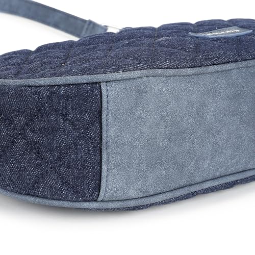 Fastrack Denim Flux Shoulder Bag | Quilted Design | Strong Single Handle | Main Compartment with Dual Internal Pockets (1 Zippered) | Silver Hardware Finish | Natural Indigo Denim | 6-Month Warranty - Image 5