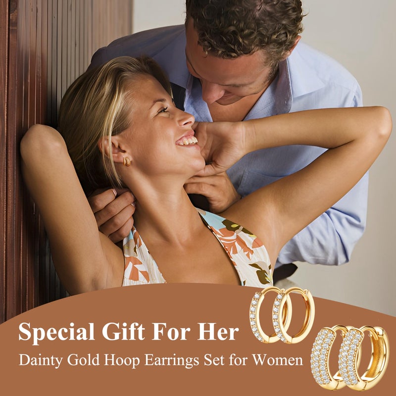 YADOCA Chunky Gold Hoop Earrings Set for Women 18K Gold Filled Huggie Hoops Earrings Hypoallergenic Thick Lightweight Small Silver Hoop Earring Jewelry for Gifts - Image 2