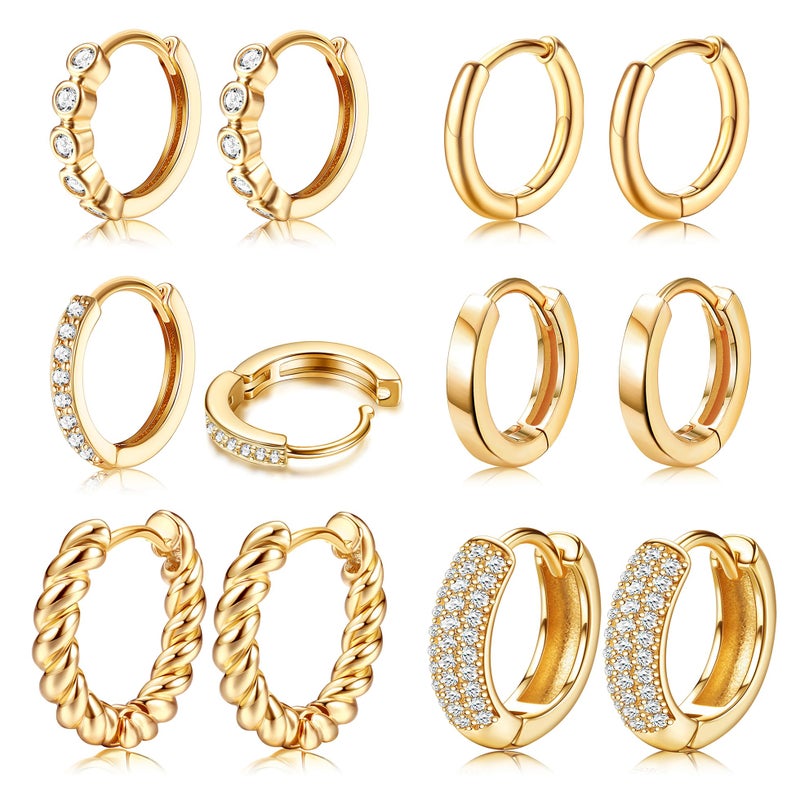 YADOCA Chunky Gold Hoop Earrings Set for Women 18K Gold Filled Huggie Hoops Earrings Hypoallergenic Thick Lightweight Small Silver Hoop Earring Jewelry for Gifts - Image 1