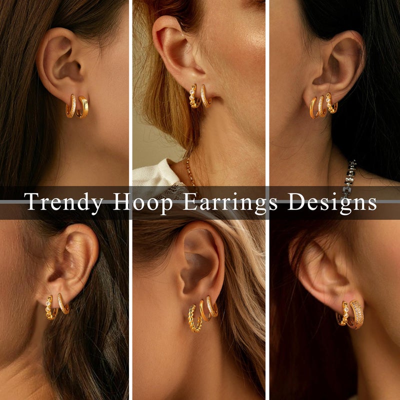 YADOCA Chunky Gold Hoop Earrings Set for Women 18K Gold Filled Huggie Hoops Earrings Hypoallergenic Thick Lightweight Small Silver Hoop Earring Jewelry for Gifts - Image 3