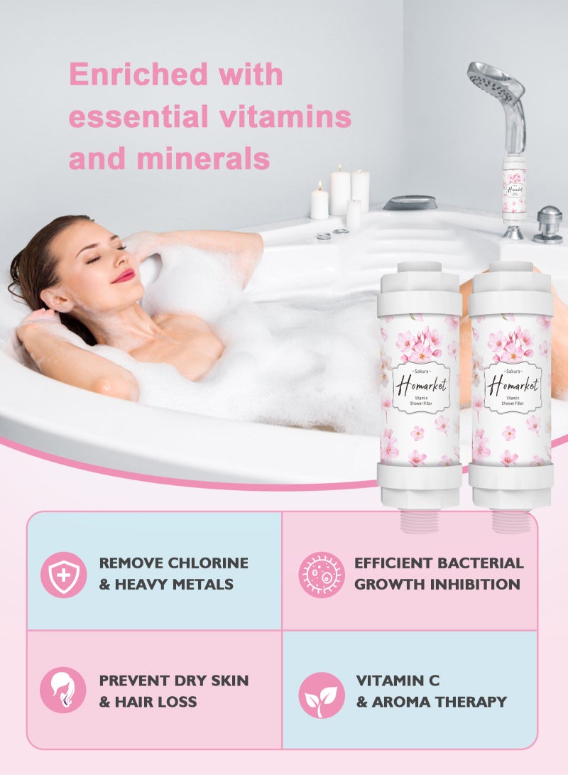 HomarKet Shower Filter - Vitamin C Shower Infuser , Hard Water Softener, Chlorine & Fluoride Shower Filter, Water Purifying Filtered Shower Head with Beads, Helps Dry Skin & Hair Loss (Cherry Blossoms)  - Image 2